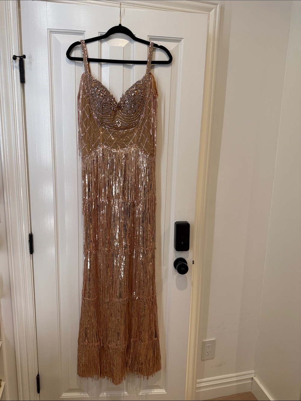 Ladivine size 8 Beaded Fringe Evening Dress - Rose Gold great gatsby 1920s